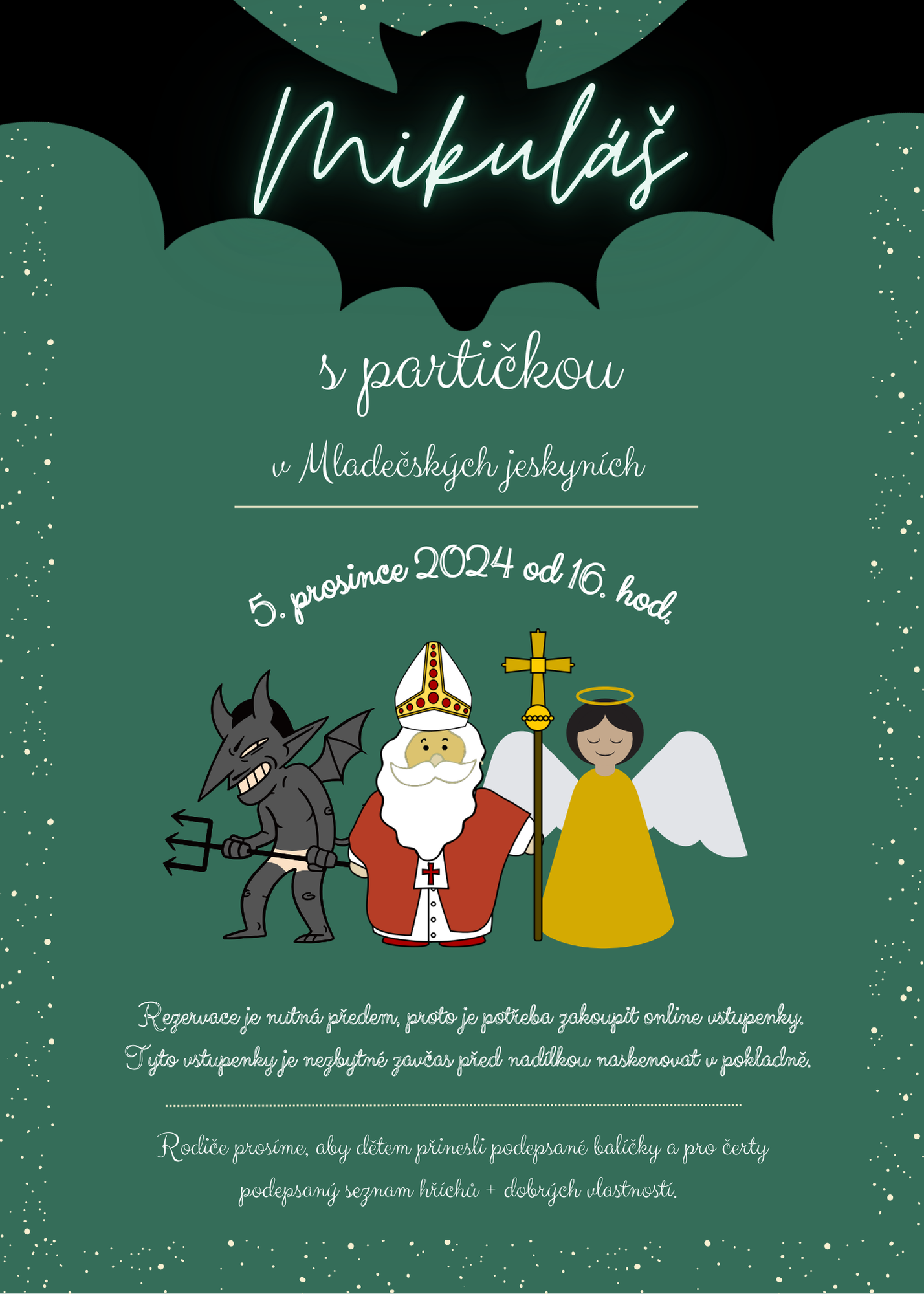 Pozvánka na Mikuláše v Mladečských jeskyních 5. 12. 2024